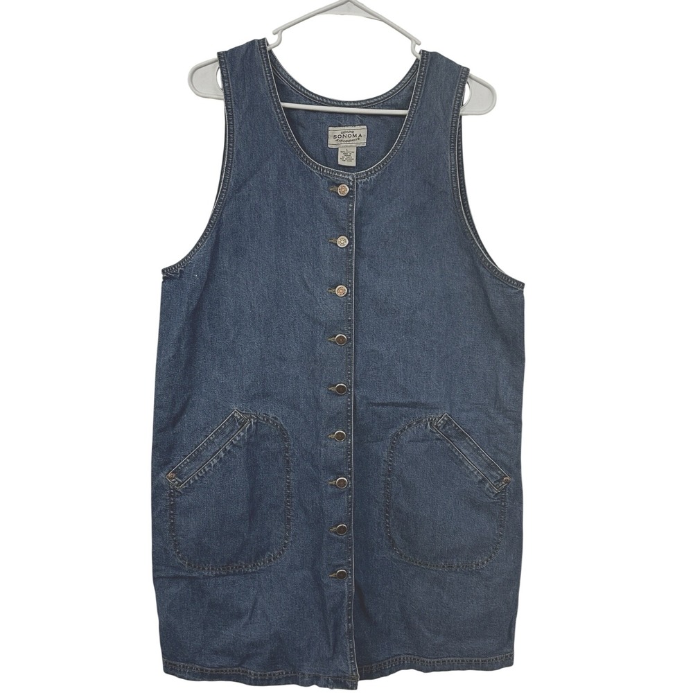 Sonoma Jean Company Denim Dress Button-Front Jumper Large Blue‎ Cottagecore